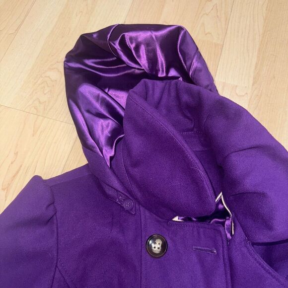 Pink Envelope Purple Women's Hooded Belted Peacoat Jacket CoatSize Medium - Picture 4 of 10
